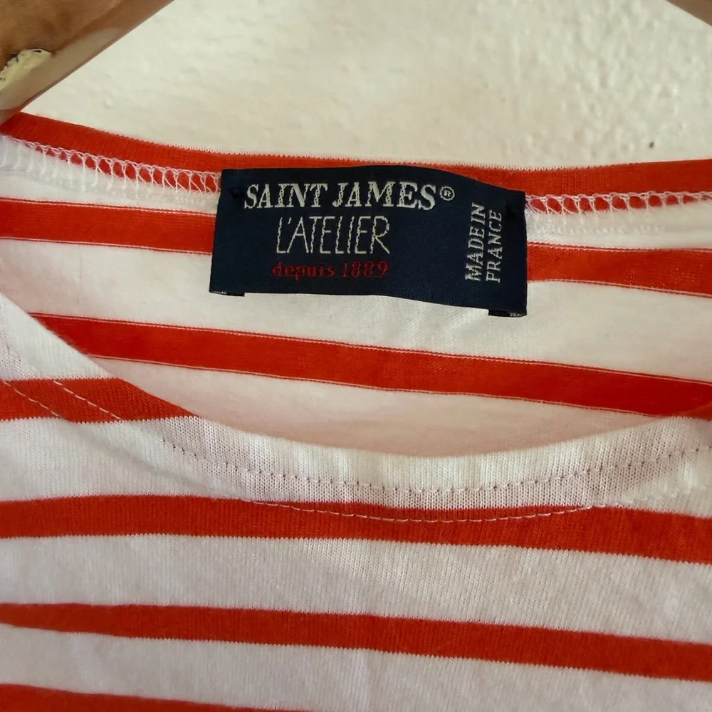 Saint James Kids Tee in Red and White Stripes - Picture 3 of 5